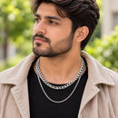 Silver Plated Snake & Cuban Link Chain Combo for Men & Boys