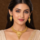 ZENEME Gold Plated Alloy Leaf Cluster Traditional Temple Necklace Set with Matching Earring Jewellery Set For Women & Girls