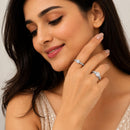 Set of 2 Rhodium Plated AD Solitaire Elegance Adjustable Ring Combo for Women & Girls