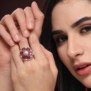 Rhodium Plated AD Crystal Petal Radiance Adjustable Ring for Women & Girls