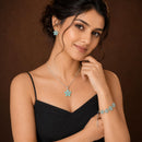 ZENEME Set of 3 Rhodium Plated AD Floral Fringe Bracelets & Necklace Set Jewellery Set For Women & Girls Silver Toned