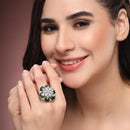 Rhodium Plated AD Teardrop Petal Adjustable Ring for Women & Girls