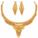 ZENEME Gold Plated Alloy Leaf Cluster Traditional Temple Necklace Set with Matching Earring Jewellery Set For Women & Girls