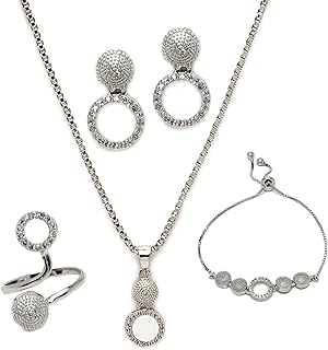 Rhodium-Plated Silver Toned White American Diamond studded Oval Shaped Jewellery Set
