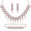 ZENEME Set of 3 Rhodium Plated AD Floral Fringe Bracelets & Necklace Set Jewellery Set For Women & Girls Silver Toned