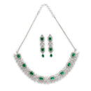 ZENEME Rhodium Plated Green American Diamond Rectangular Halo Floral Fringe Necklace Set with Earrings & Set of 2 Bangles for Women & Girls