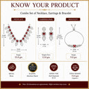 ZENEME Set of 3 Rhodium Plated AD Rectangular Halo Paisley Fringe Necklace Set & Wraparound Bracelet Jewellery Set For Women & Girls Silver Toned