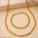 Gold Plated Bold Gold Cuban Link Chain & Bracelet Set for Men & Boys