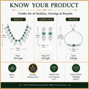 ZENEME Set of 3 Rhodium Plated AD Rectangular Halo Paisley Fringe Necklace Set & Wraparound Bracelet Jewellery Set For Women & Girls Silver Toned