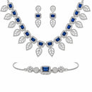 ZENEME Set of 3 Rhodium Plated AD Rectangular Halo Paisley Fringe Necklace Set & Wraparound Bracelet Jewellery Set For Women & Girls Silver Toned