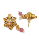 ZENEME Gold Plated Pink Beaded Floral Pendant Necklace Set with Earrings for Women & Girls