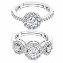 Set of 2 Rhodium Plated AD Regal Crystal Adjustable Ring Combo for Women & Girls