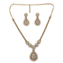 ZENEME Gold Plated AD Emerald Teardrop Floral Halo Necklace with Matching Earring Jewellery Set For Women & Girls Gold Toned Necklace Set For Woman