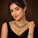 ZENEME Set of 3 Rhodium Plated AD Floral Fringe Bracelets & Necklace Set Jewellery Set For Women & Girls Silver Toned