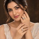 Set of 2 Rhodium Plated AD Radiant Halo Adjustable Ring Combo for Women & Girls