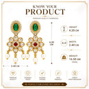 Gold Plated Emerald Oval Floral Pearl Drop Earrings for Women & Girls