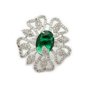 Rhodium Plated AD Green Crystal Statement Adjustable Ring for Women & Girls