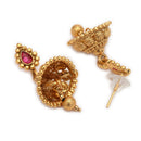 ZENEME Gold Plated Temple Necklace Earrings Set for Women Traditional Temple Heart Motif with Red & Green Gold Toned CZ Stones Jewellery Set For Girls