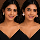 Rhodium Plated Round Swirl Floral Stud Earrings Set of 2 Pairs for Women & Girls