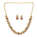 ZENEME Gold Plated AD Traditional Minimal Round Kundan Floral Necklace with Matching Earring Jewellery Set For Women & Girls Gold Toned Necklace Set For Woman