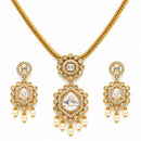 ZENEME Gold Plated AD Traditional Pearl Drop Floral Medallion Necklace Set with Matching Earring Jewellery Set For Women & Girls