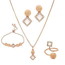 Rose Gold-Plated White American Diamond studded Square Shaped Jewellery Set
