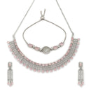 ZENEME Set of 3 Rhodium Plated AD Floral Fringe Bracelets & Necklace Set Jewellery Set For Women & Girls Silver Toned