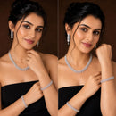ZENEME Rhodium Plated White American Diamond Marquise Leaf Vine Necklace Set with Earrings & Set of 2 Bangles for Women & Girls