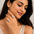 Set of 2 Rhodium Plated AD Luxe Crystal Adjustable Ring Combo for Women & Girls