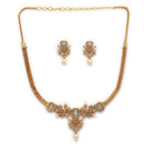 ZENEME Gold Plated AD Kundan Floral Pearl Drop Necklace with Matching Earring Jewellery Set For Women & Girls Gold Toned Necklace Set For Woman