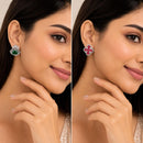 Rhodium Plated Four-Petal Flower & Triangle Leaf Stud Earrings for Women & Girls