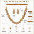 ZENEME Gold Plated AD Traditional Minimal Round Kundan Floral Necklace with Matching Earring Jewellery Set For Women & Girls Gold Toned Necklace Set For Woman