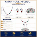 ZENEME Rhodium Plated Multicolor American Diamond Swirl Link Tennis Line Necklace Set with Earrings & Set of 2 Bangles for Women & Girls