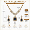 ZENEME Gold Plated AD Emerald Teardrop Floral Halo Necklace with Matching Earring Jewellery Set For Women & Girls Gold Toned Necklace Set For Woman