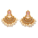 ZENEME Gold Plated AD Geometric Chandbali Pearl Drop Necklace with Matching Earring Jewellery Set For Women & Girls Gold Toned Necklace Set For Woman