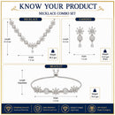 ZENEME Set of 3 Rhodium Plated AD Crystal Daisy Vine Necklace Set & Bracelet Jewellery Set For Women & Girls Silver Toned