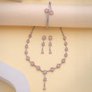ZENEME Set of 3 Rhodium Plated AD Floral Fringe Bracelets & Necklace Set Jewellery Set For Women & Girls Silver Toned