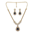 ZENEME Gold Plated AD Emerald Teardrop Floral Halo Necklace with Matching Earring Jewellery Set For Women & Girls Gold Toned Necklace Set For Woman