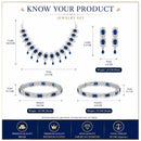 ZENEME Rhodium Plated Blue American Diamond Rectangular Radiance Fringe Necklace Set with Earrings & Set of 2 Bangles for Women & Girls