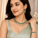 ZENEME Set of 3 Rhodium Plated AD Floral Fringe Bracelets & Necklace Set Jewellery Set For Women & Girls Silver Toned