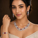 ZENEME Set of 3 Rhodium Plated AD Necklace Set & Bracelet Jewellery Set For Women & Girls