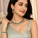 ZENEME Set of 3 Rhodium Plated AD Floral Fringe Bracelets & Necklace Set Jewellery Set For Women & Girls Silver Toned