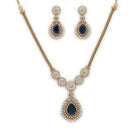 ZENEME Gold Plated AD Emerald Teardrop Floral Halo Necklace with Matching Earring Jewellery Set For Women & Girls Gold Toned Necklace Set For Woman