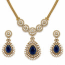 ZENEME Gold Plated AD Emerald Teardrop Floral Halo Necklace with Matching Earring Jewellery Set For Women & Girls Gold Toned Necklace Set For Woman