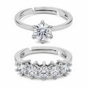 Set of 2 Rhodium Plated AD Sparkling Blossom Adjustable Ring Combo for Women & Girls