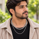 Silver Plated Snake & Cuban Link Chain Combo for Men & Boys