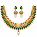 ZENEME Gold Toned Blue Stone Studded Kundan Style Choker Necklace Set with Pearl Drop Jhumka Earrings for Women & Girls