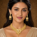ZENEME Gold Plated Alloy Leaf Trail Ethnic Temple Necklace Set with Matching Earring Jewellery Set For Women & Girls