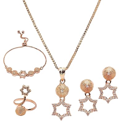 Rose Gold-Plated White American Diamond studded Star Shaped Jewellery Set