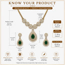 ZENEME Gold Plated AD Emerald Teardrop Floral Halo Necklace with Matching Earring Jewellery Set For Women & Girls Gold Toned Necklace Set For Woman